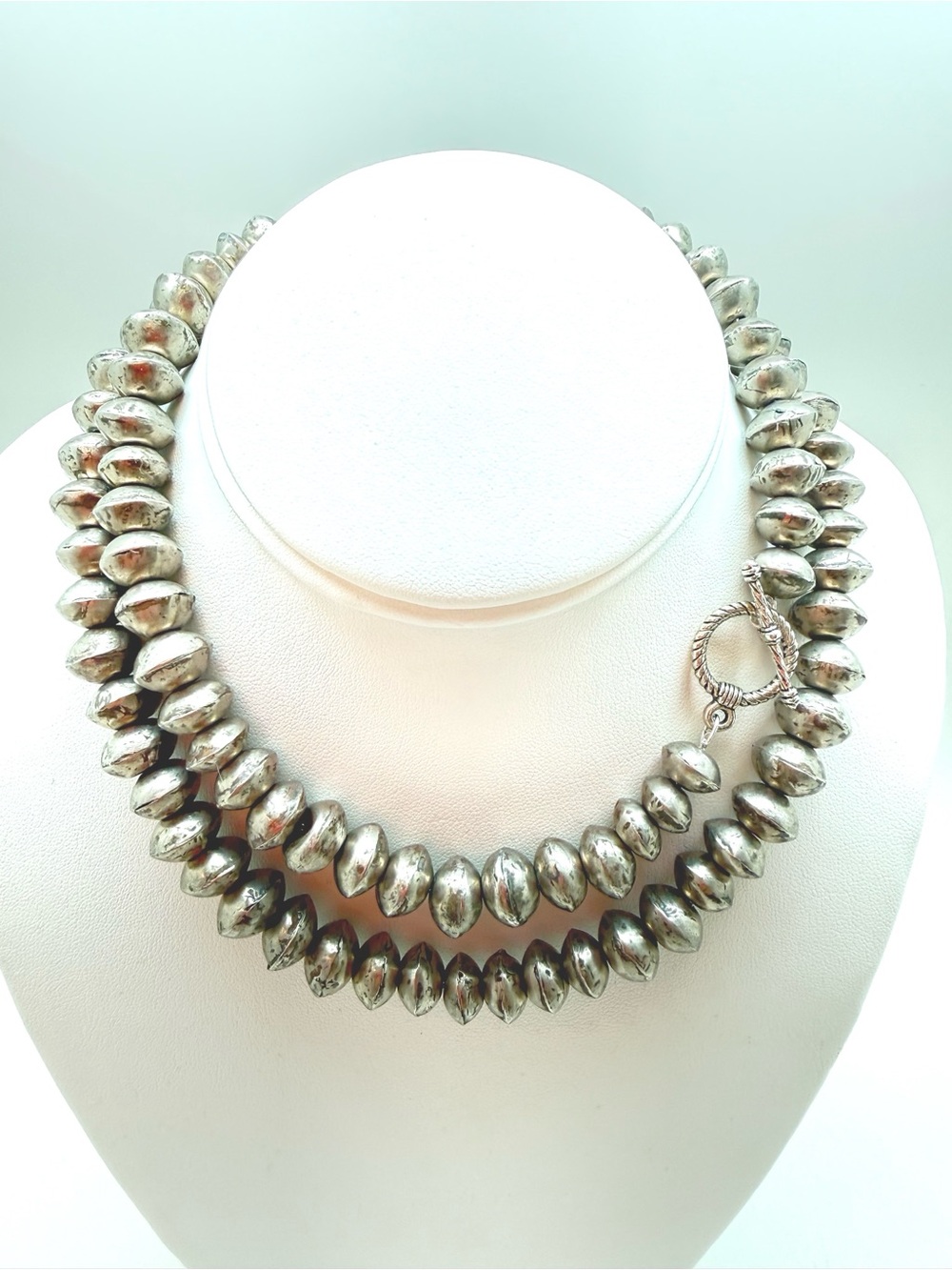 Ethiopian Silver Saucer 32” on Stainless Steel Chain & Toggle Clasp, Nontarnish